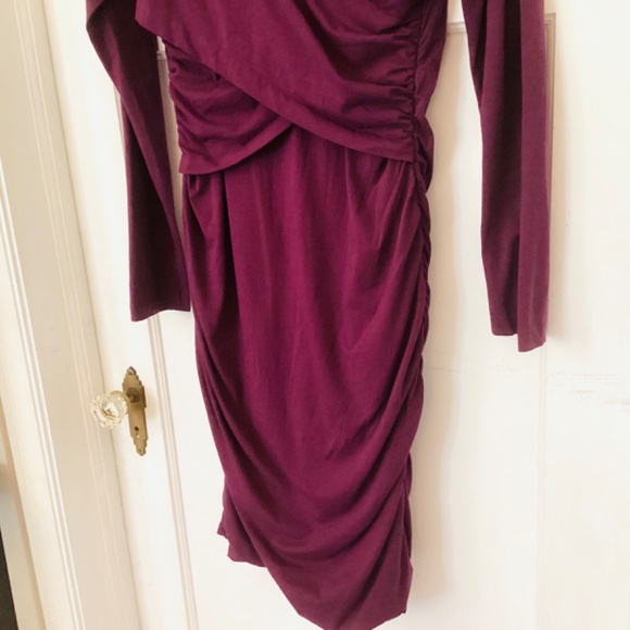 Sundance Eternal Compliments Ruched Plum Purple lined dress S flattering bodycon - Picture 5 of 11
